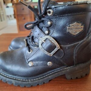 Harley-Davidson Black Leather Ankle Biker Boots